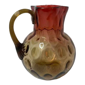 Antique Hobbs or Phoenix Amberina Ruby Inverted Thumbprint Pitcher Late 1800’s