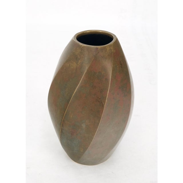 Brass Art Nouveau Style Twisted Cylinder Mid-Century Modern Vase For Sale - Image 6 of 9