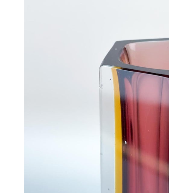Murano Faceted Red and Yellow Sommerso Glass Vase from Mandruzzato, 1960s For Sale - Image 3 of 9