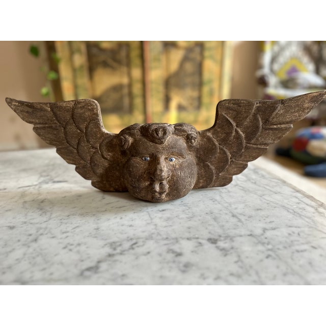 Wooden Cherub Head with Glass Eyes, 1800s For Sale - Image 12 of 12