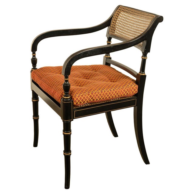 1960s Set Eight Federal Style Japanned & Gilded Dining Arm Chairs Kittinger Furniture For Sale - Image 12 of 17