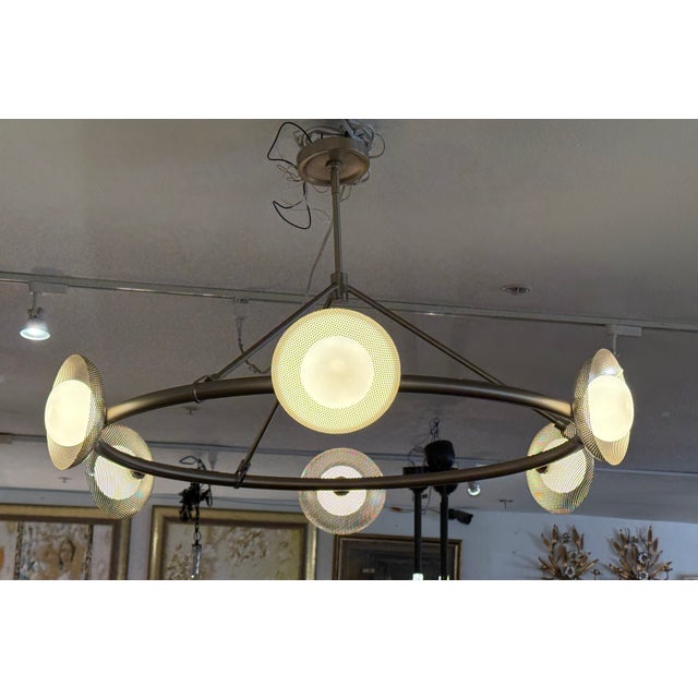 West Elm Bezel Linear Chandelier Champagne Bronze For Sale - Image 14 of 16