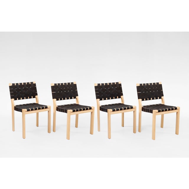 Set of 4 dining chairs designed by legendary Finnish architect Alvar Aalto for Artek in the 1920s to 1940s period and made...
