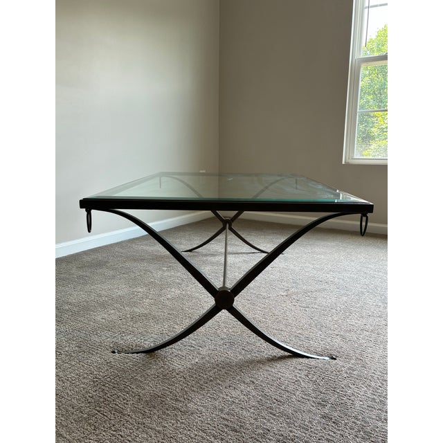 Late 20th Century Late 20th Century Attributed to Barbara Barry for Baker Glass Top Coffee Table With Iron Base For Sale - Image 5 of 6
