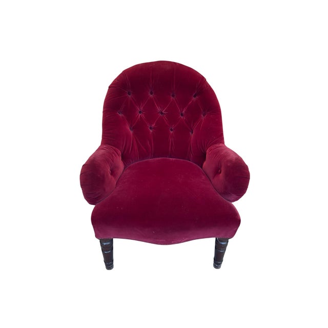 Antique Victorian Parlor Chairs With Burgundy Velvet Upholstery – Pair For Sale - Image 4 of 10