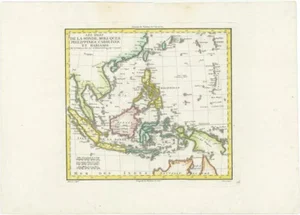 Antique Colourful Map of the Dutch East Indies Indonesia, 1806