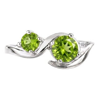 Natural Peridot Bypass Ring | 925 Sterling Silver August Birthstone Two Stone Ring Us 7 (All Sizes Available) For Sale