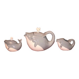 Vintage Ceramic Coastal Whale Tea Set - 3 Pieces For Sale