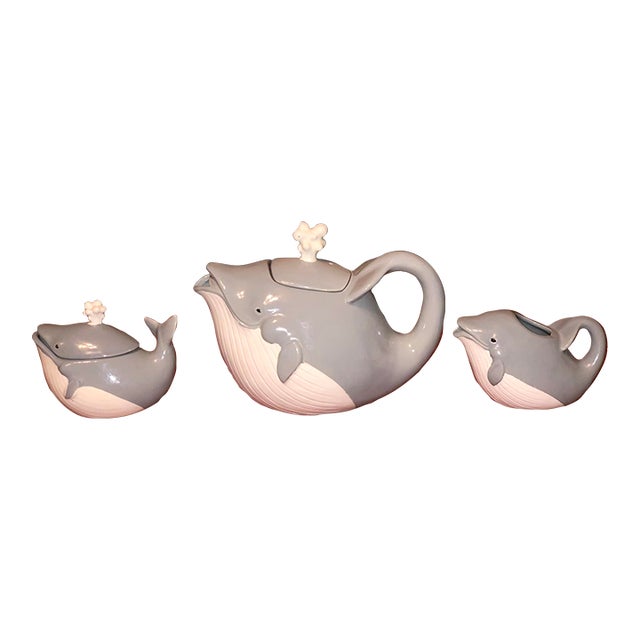 Vintage Ceramic Coastal Whale Tea Set - 3 Pieces For Sale