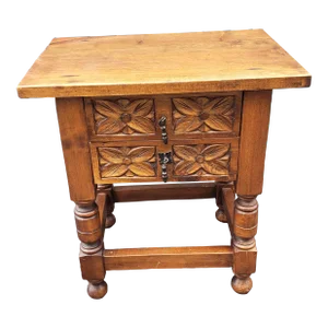 1900s Edwardian Carved Maple Two-Drawer Bedside Table