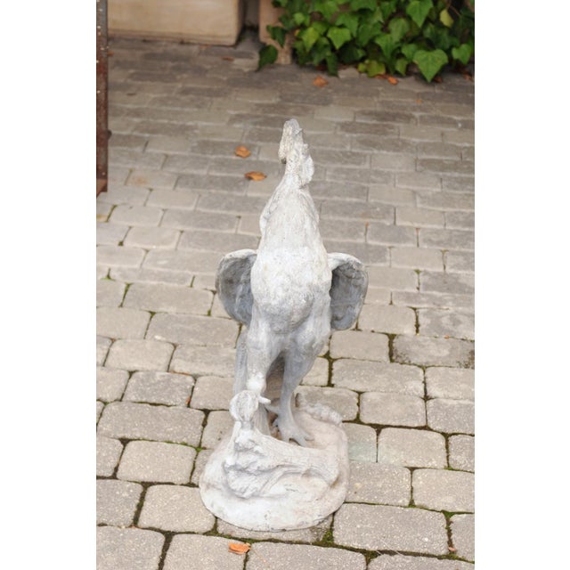 French Painted Lead Lifesize Crowing Rooster Sculpture on Base, circa 1920 For Sale - Image 10 of 12