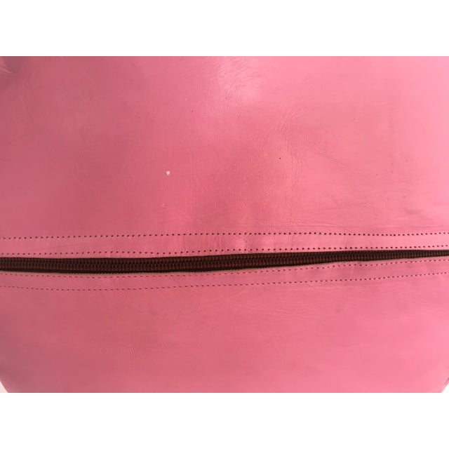Animal Skin Moroccan Leather Pink Pouf Cover For Sale - Image 7 of 9