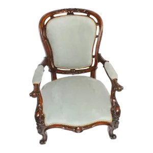 English Victorian Walnut Armchair Newly Recovered Circa 19th Century