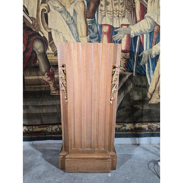 Art Deco Oak Pedestal with Gilt Relief Decoration, 1900 For Sale - Image 4 of 13
