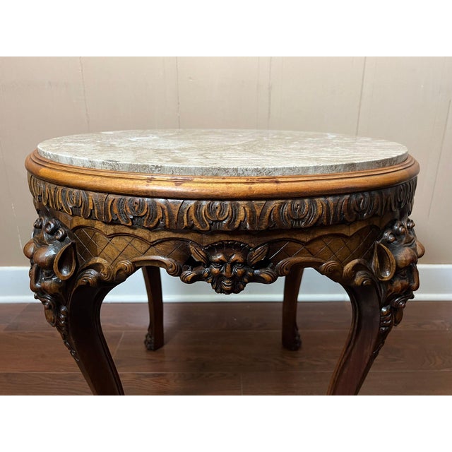 Antique French Renaissance Revival Center Table Round Marble Carved Walnut C1900 For Sale In Dallas - Image 6 of 18