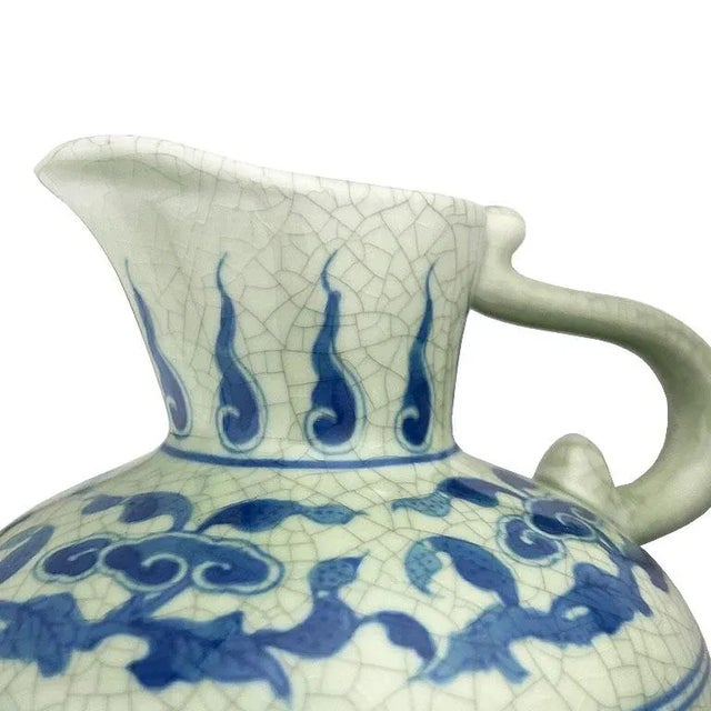 Chinoiserie Blue and White Ceramic Pitcher With Crane and Floral Motif For Sale In Oklahoma City - Image 6 of 7