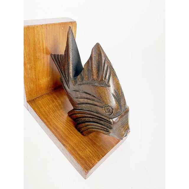Wooden Bookends with Fish Decoration, France, 1960s, Set of 2 For Sale - Image 6 of 10
