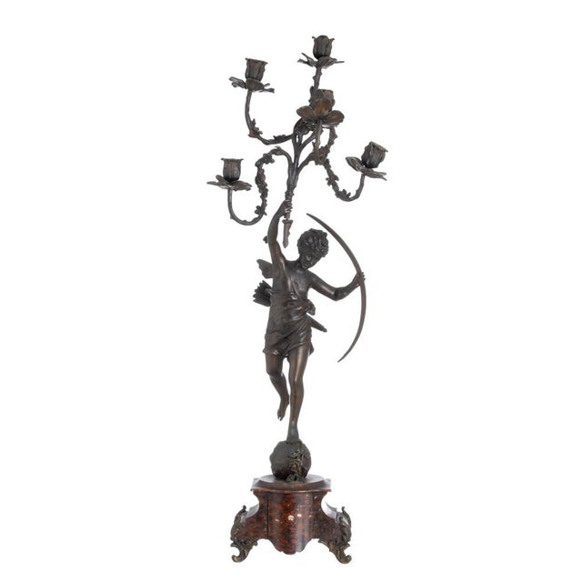 Brown 19th Century Five-Light Chandelier Sculpture in Bronze and Marble For Sale - Image 8 of 8
