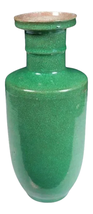 19th Century Chinese Monochrome Green Glazed Porcelain Rouleau Shaped Vase
