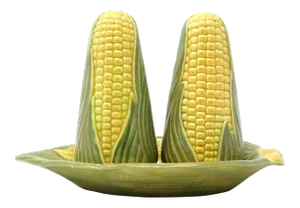 Vintage Corn Cob Salt and Pepper Shaker Set With Plate - Set of 3