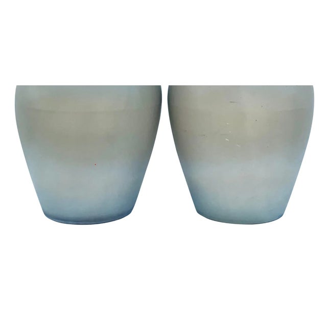 Vintage Contemporary Pair of Matte Sage Green Urns For Sale - Image 10 of 13