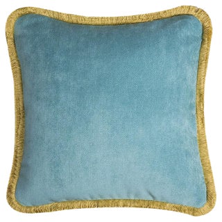 Happy Pillow in Light Blue and Yellow from Lo Decor For Sale