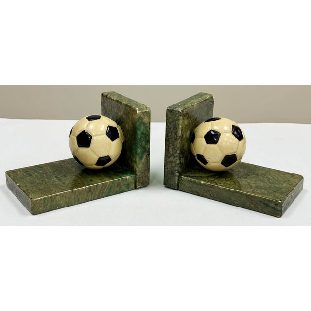 Alabaster Vintage Italian Alabaster and Marble Soccer Ball Bookends For Sale - Image 8 of 11