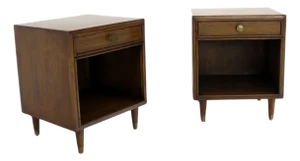Pair Johnson One Drawer Espresso Mid Century Modern Walnut Night Stand End Table