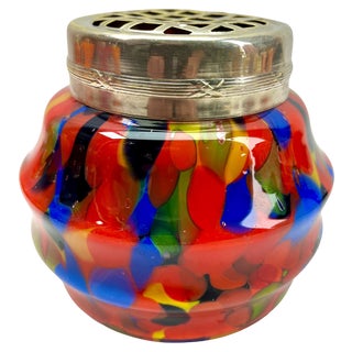 Pique Fleurs Vase in Multi Color Decor with Grille, 1930s For Sale