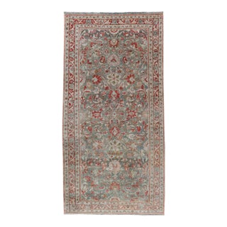 Antique Persian Mahal Gallery Rug With Soft Blue Ground and Red Allover Design 5'2 X 11'2 For Sale