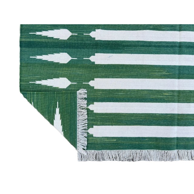 Casa Cosima Not Yet Made - Made To Order Handmade Cotton Natural Vegetable Dyed Forest Green and White Striped Pattern Rug - 10'x14' For Sale - Image 4 of 11