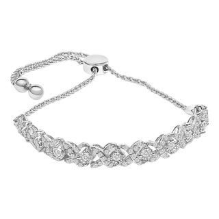 .925 Sterling Silver 1.0 Cttw Diamond X Link Bolo Bracelet For Sale