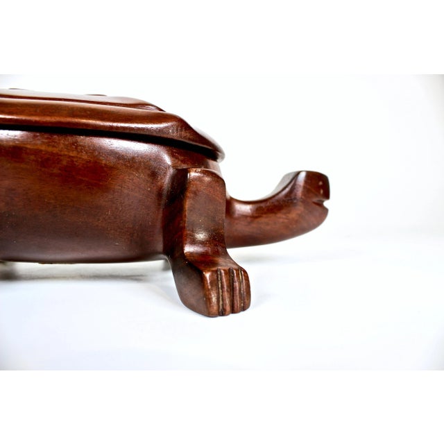 Brown 1950's Haitian Hand Carved Mahogany Turtle Trinket Box For Sale - Image 8 of 10
