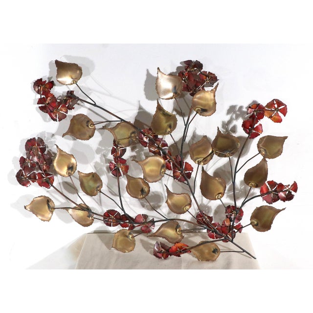 Metal Brutalist Leaf Pattern Metal Wall Sculpture C 1970's Signed For Sale - Image 7 of 11