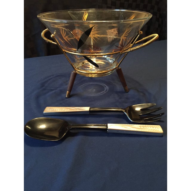 1960s Atomic Retro Culver Glass Salad Serving Bowl Set- 3 Pieces