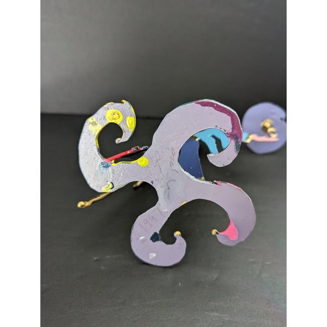 Blue Piper Strong Whimsical Hand Painted Metal Sculptural Man Woman Candle Holders For Sale - Image 8 of 10