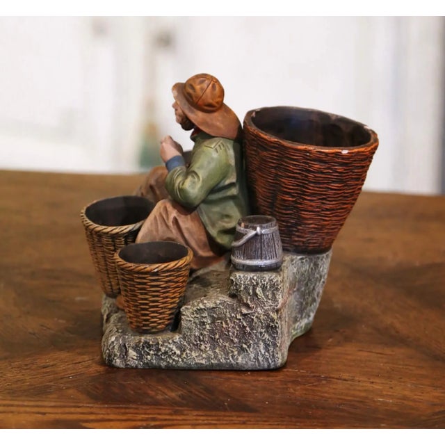 19th Century French Hand Painted Polychrome Terracotta Fisherman Figurine For Sale - Image 4 of 10