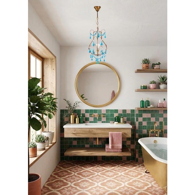 Italian Chandelier with Turquoise Blue Drops, 1960 For Sale - Image 3 of 8