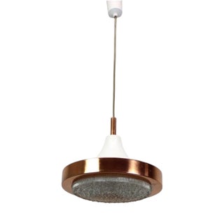 Vintage Copper and Glass Pendant Light, Former Czechoslovakia, 1970s For Sale