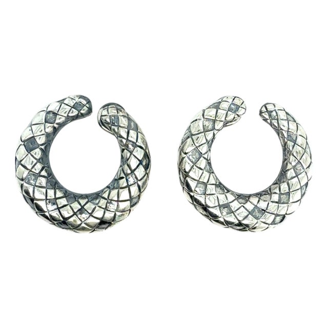 1990s Pair of Tiffany & Co Estate Omega Back Clip on Earrings Sterling Silver For Sale