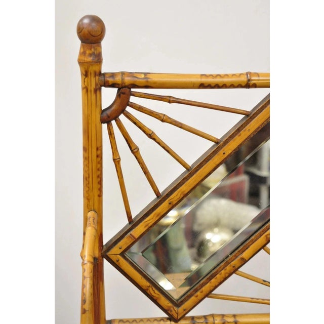 19th C English Victorian Bamboo Stick and Ball Curio Shelf Etagere W/ Mirror For Sale - Image 4 of 12