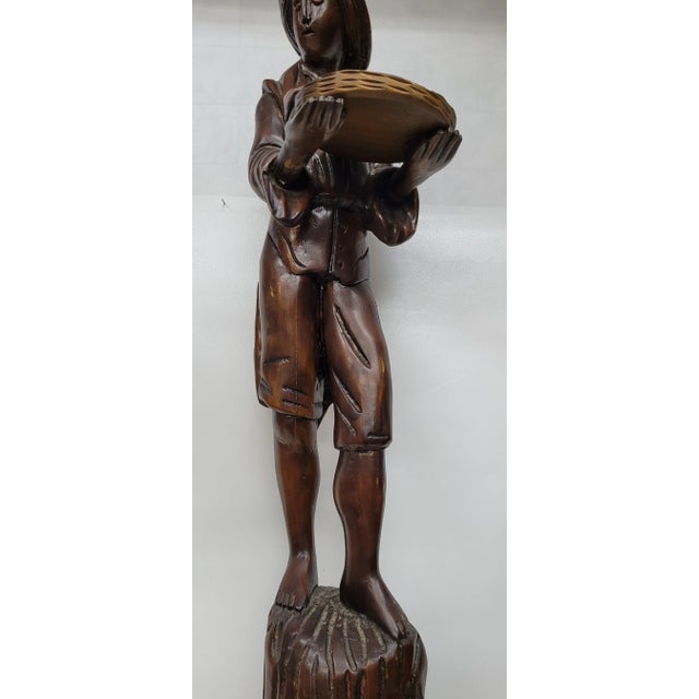 Vintage Sculpture of French Breton Brittany Page Holding a Key Tray Folk Art Boy on Stump For Sale - Image 9 of 9