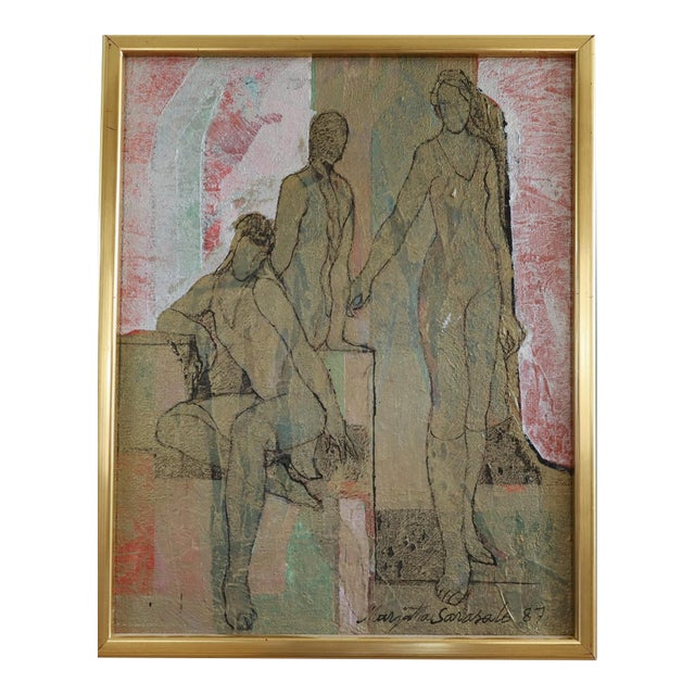 1987 'Dream Reflex' Vintage Semi-Abstract Figurative Oil Painting Finnish Artist Marjatta Sarasalo (1930-2006), Framed For Sale