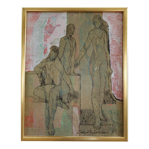 1987 'Dream Reflex' Vintage Semi-Abstract Figurative Oil Painting Finnish Artist Marjatta Sarasalo (1930-2006), Framed