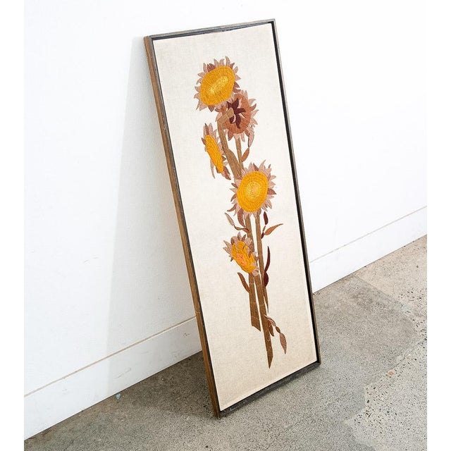 Unique sunflower handmade wall hanging tapestry. Unsigned. C 1970.