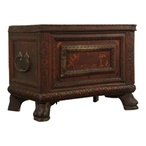 Antique Italian Renaissance Walnut Inlaid Cassone Chest