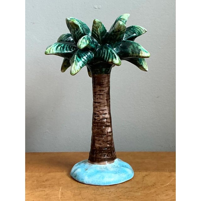 Sienna Vintage Ceramic Palm Tree Candlestick For Sale - Image 8 of 12