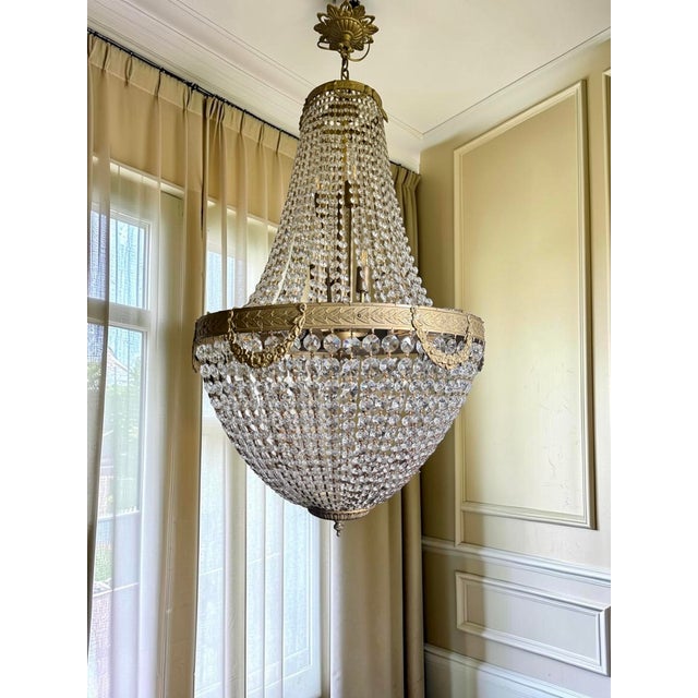 Large Antique Empire Crystal Chandelier, 1940s For Sale - Image 6 of 6