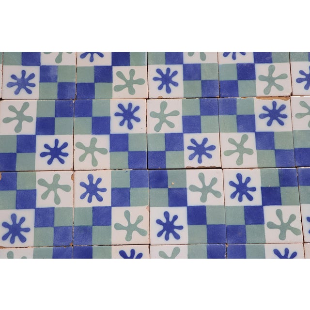 1900s Set of Sixty Antique Tiles, Green, Dark Blue and White, Portuguese For Sale - Image 16 of 18