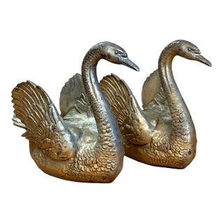 Vintage Ornamental Silver Swan Sculptures - Pair For Sale